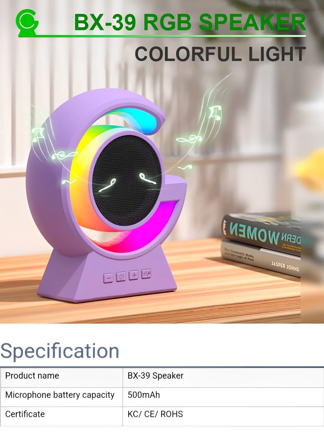 BX-39 Mini G Wireless Speaker with RGB Light & Wireless Charging – Portable Bluetooth 5.3 Speaker & Bedside Lamp