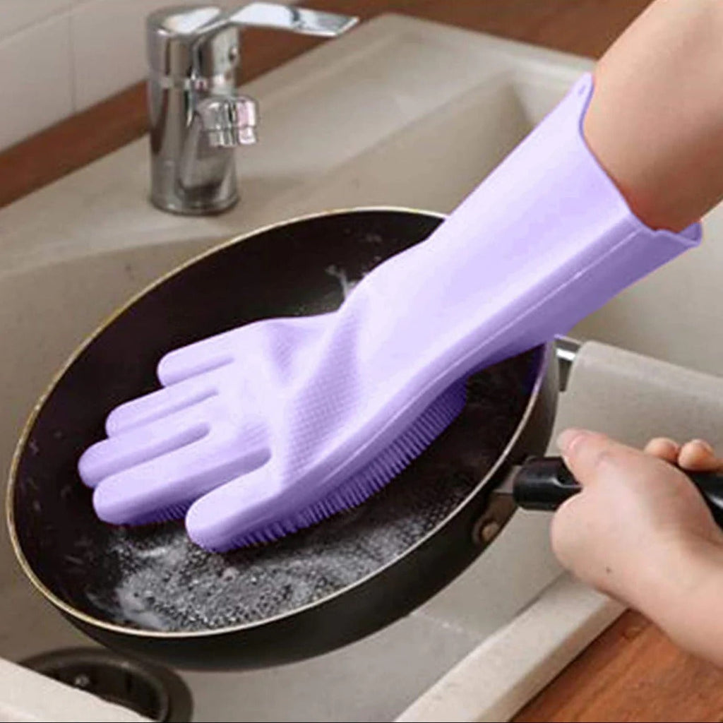 1 Pair Silicone Dishwashing Gloves Durable Quality Comfortable Grip Reliable Performance Easy Cleaning (Random Color)