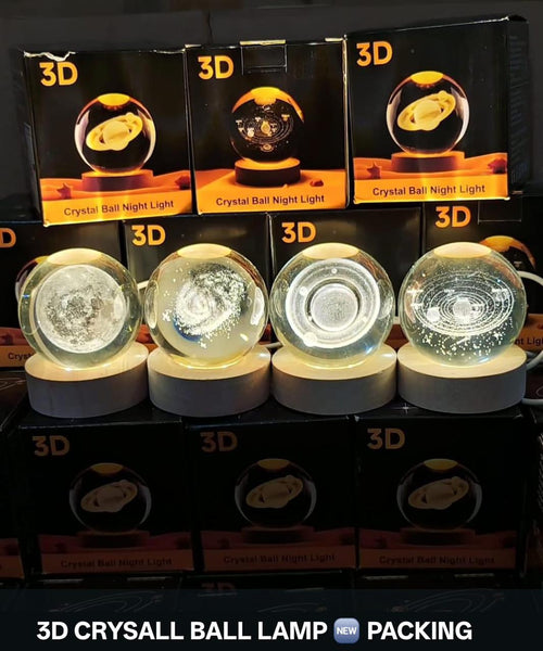 1 Pc USB LED Galaxy Crystal Ball Lamp | 3D Planet Moon Night Light | Bedroom & Party Home Decor | Kids Birthday Gift (Random Design)