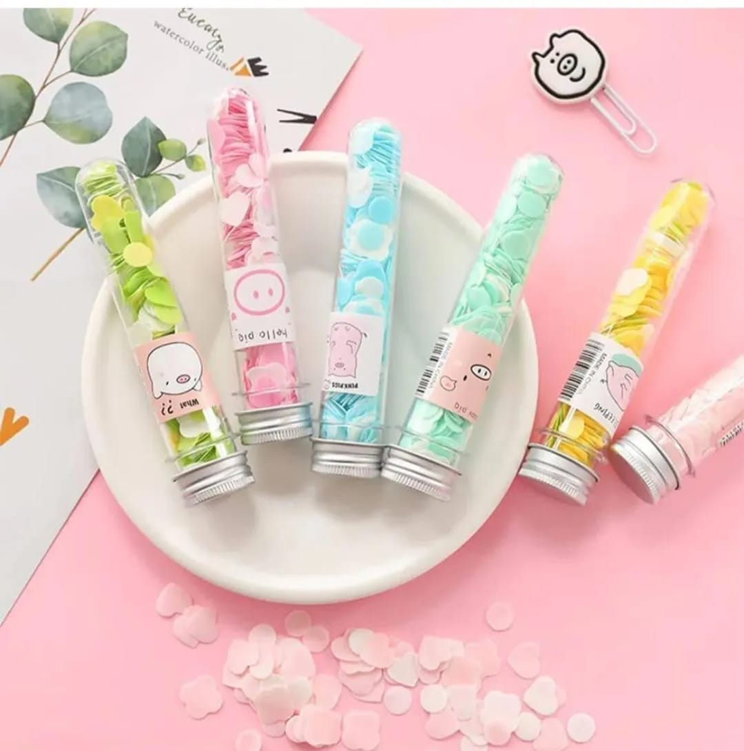 100 Pcs Disposable Flower Paper Soap With Portable Tube Multi Color Travel Sheets For Hand Washing And Outdoor Use Premium Quality (Random Color)
