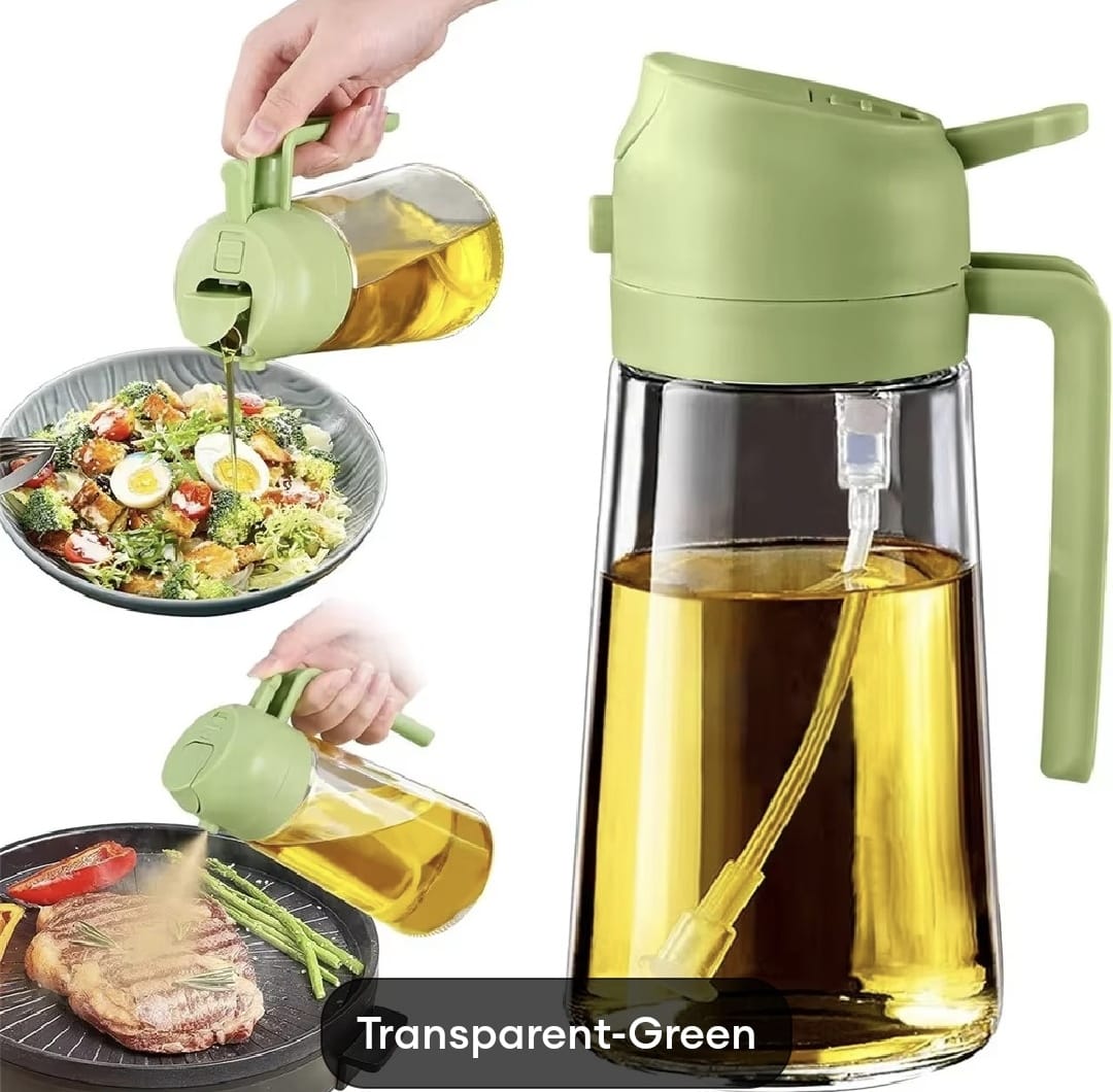 470ml Kitchen Glass Oil Sprayer Bottle | 2‑in‑1 Olive Oil Dispenser | Transparent Premium Quality ( Random Colour)