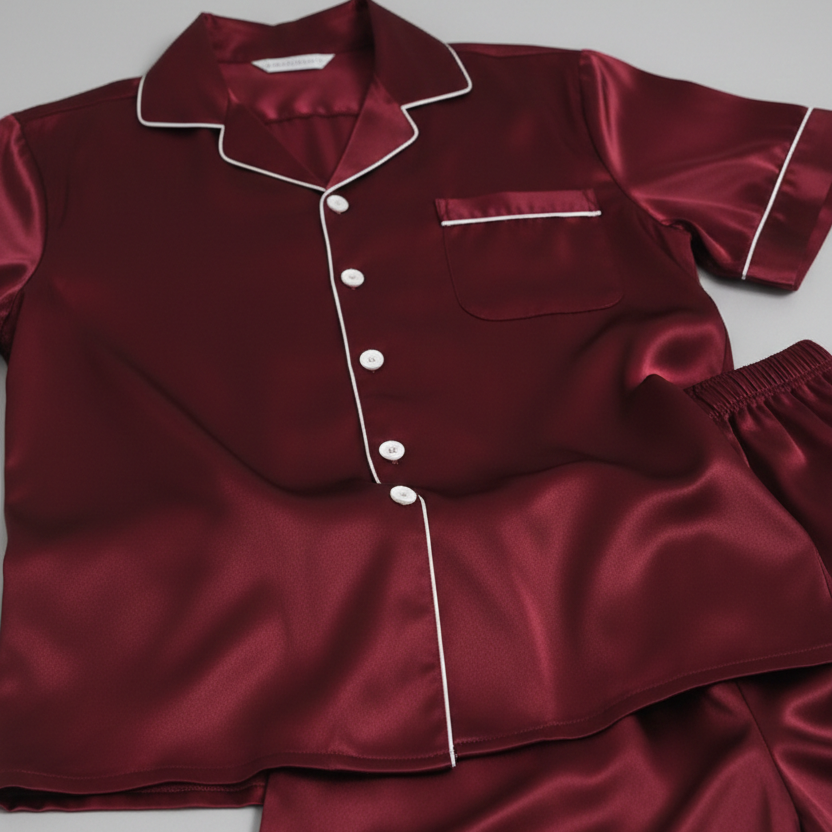 Couple Night Dress / Night Suit / Silk Sleepwear Set – 4-Piece Camisole & Shirt with Shorts | SKU DC-C015 | Black